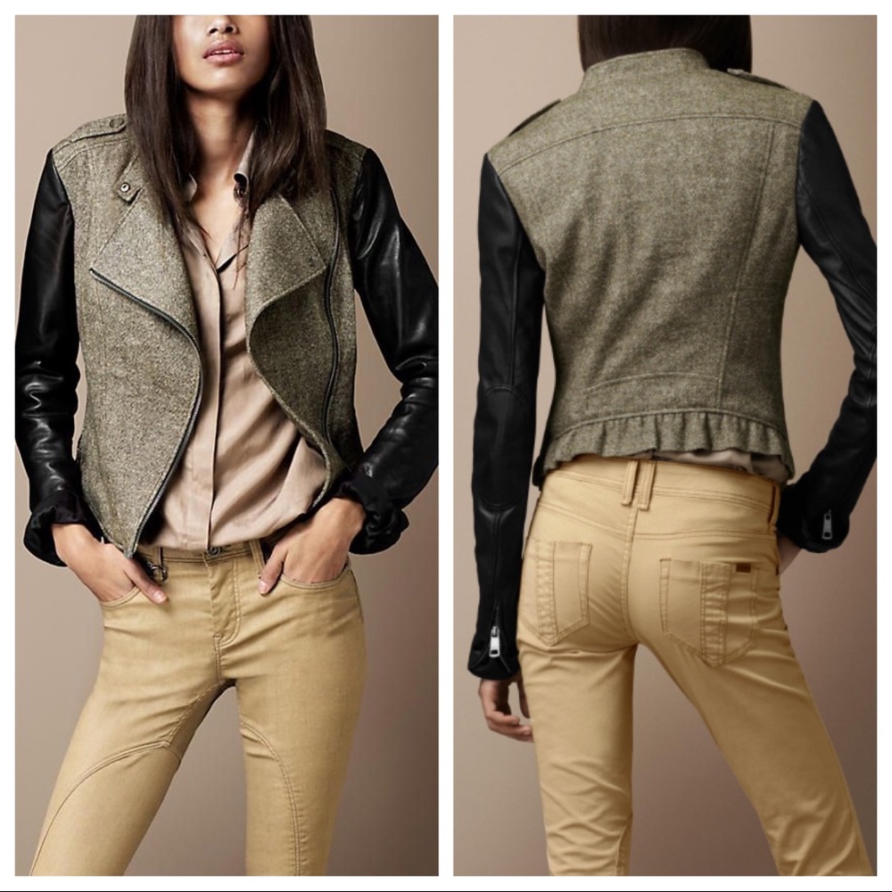 [burberry brit] contrast sleeve biker jacket - Picture 2 of 8